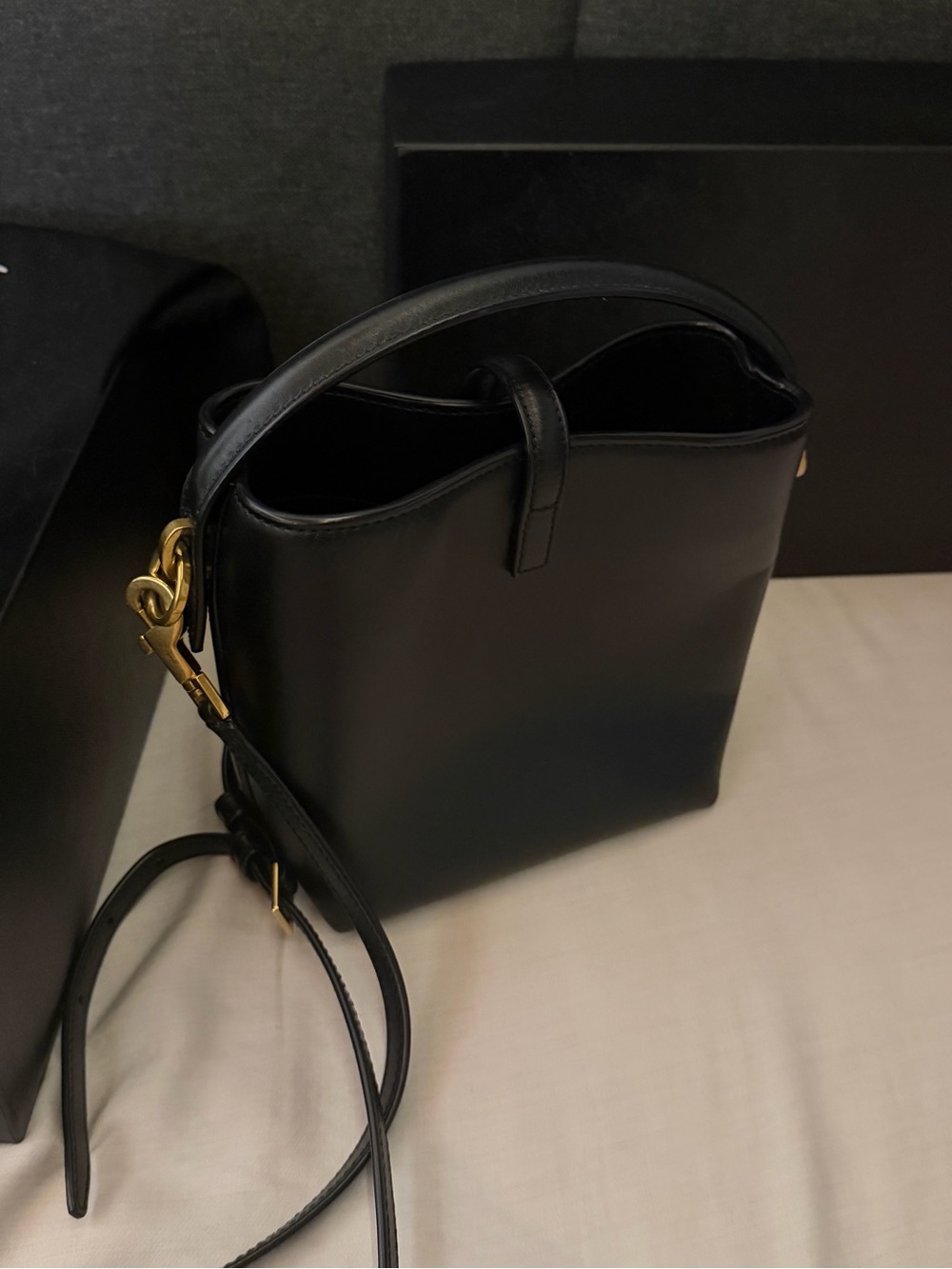 Saint Laurent Black Leather Bucket Crossbody with Gold YSL Hardware - Picture 5 of 7